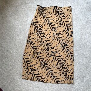 Madewell Tan and Black Zebra Print Silk Midi Skirt